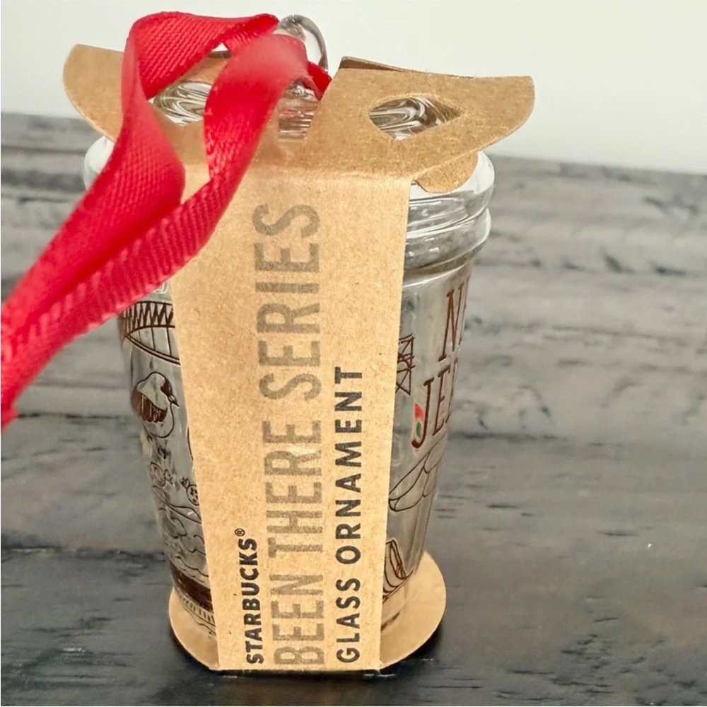 Starbucks BEEN THERE SERIES New Jersey Glass Ornament with Red Ribbon NEW